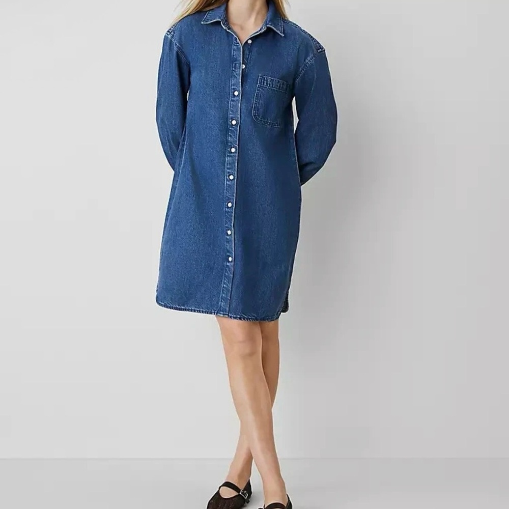 Ann Taylor Weekend Women Denim Shirt Dress S Button-Up MSRP $159 nwt